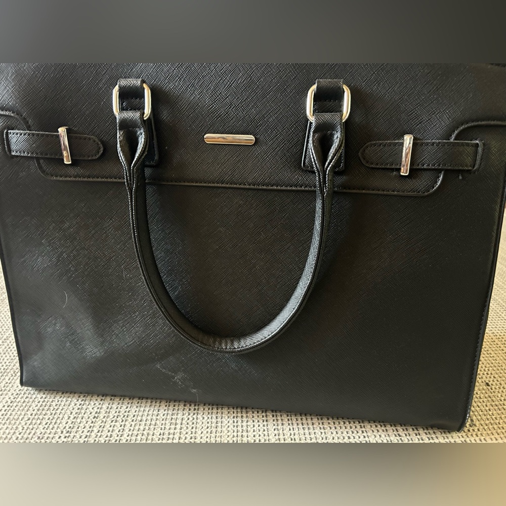 Black Leather Laptop Tote Bag